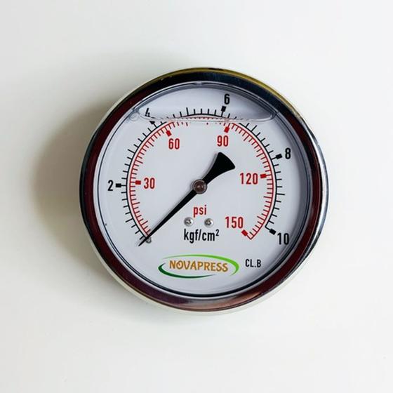 Imagem de Manômetro horizontal - Total Inox Diam.100mm (4”) Escala 0-10 KGF/CM2 X 150 PSI - Com Glicerina