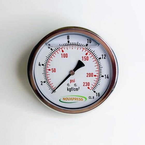 Imagem de Manômetro horizontal - Total Inox Diam.100mm (4”) Escala 0-16 KGF/CM2 X 230 PSI - Com Glicerina