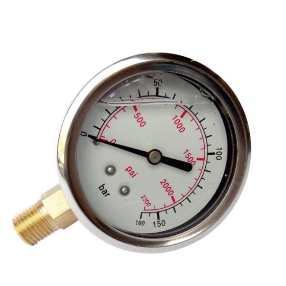 Imagem de Manômetro Vertical com Glicerina 1/4 Npt 10 Bar 150 Psi Caixa 63 MM inox