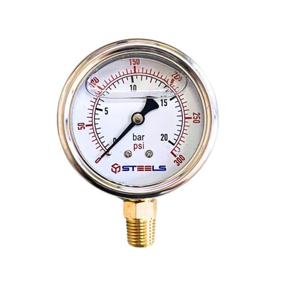 Imagem de Manômetro Vertical Com Glicerina 300 Psi Rosca 1/4 Npt Inox