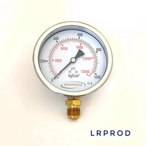 Imagem de Manômetro vertical - diam.100mm (4") com escala de 0-1000 Kgf/cm2 x 15000 Psi Com Glicerina