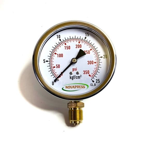 Imagem de Manômetro vertical - diam.100mm (4") com escala de 0-25 KGF/CM2 x 350 PSI Com Glicerina