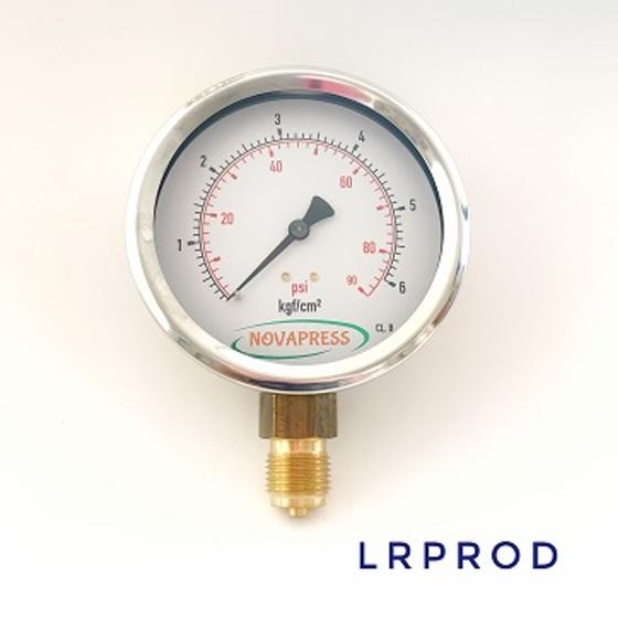 Imagem de Manômetro vertical - diam.100mm (4") com escala de 0-6 KGF/CM2 x 90 PSI Com Glicerina