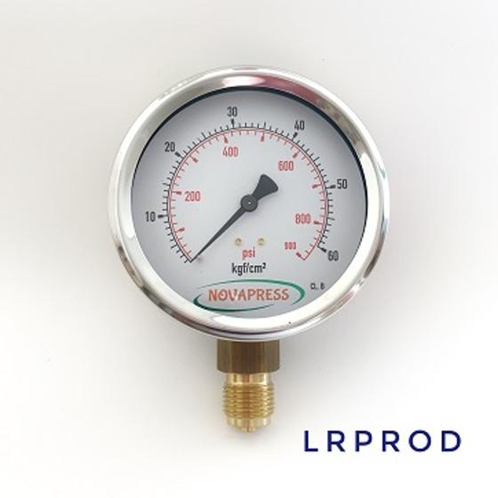 Imagem de Manômetro vertical - diam.100mm (4") com escala de 0-60 KGF/CM2 x 900 PSI Com Glicerina