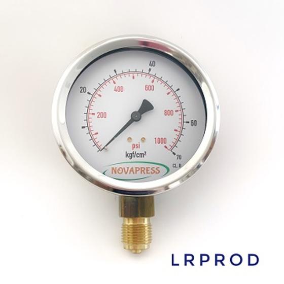 Imagem de Manômetro vertical - diam.100mm (4") com escala de 0-70 KGF/CM2 x 1000 PSI Com Glicerina
