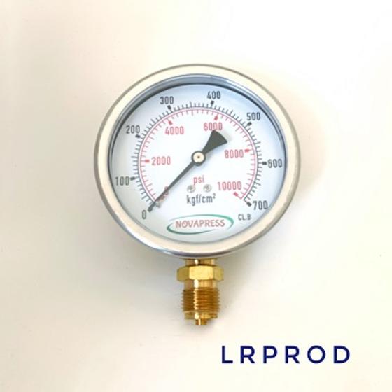Imagem de Manômetro vertical - diam.100mm (4") com escala de 0-700 Kgf/cm2 x 10000 Psi Com Glicerina