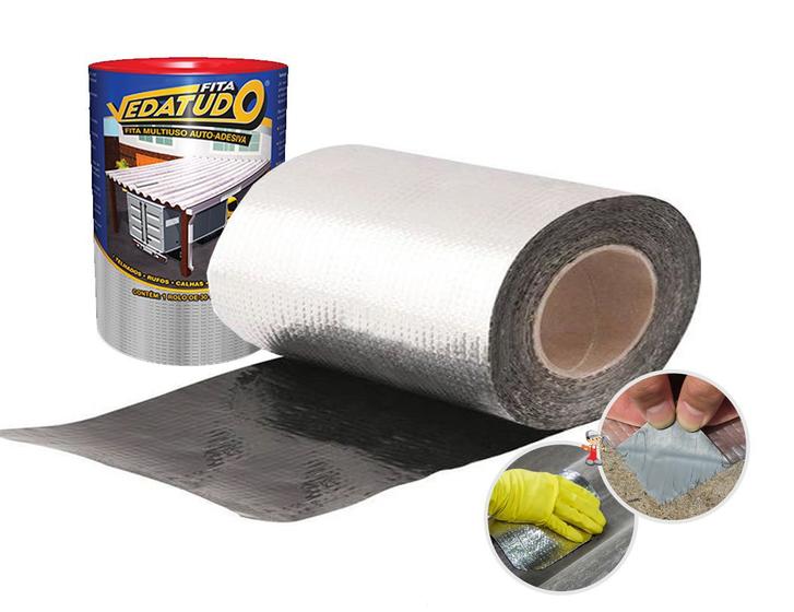 Imagem de Manta asfaltica adesiva aluminizada Impermeabilizante Para Telhados, chapas, Baús reparo  45cm X 10m