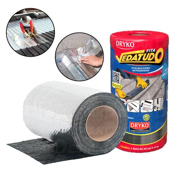 Manta Asfáltica Auto Adesiva Impermeável Vedatudo Metalizada 30cm x 10m Menor preço em Manta Asfáltica Auto Adesiva Impermeável Vedatudo Metalizada 30cm x 10m