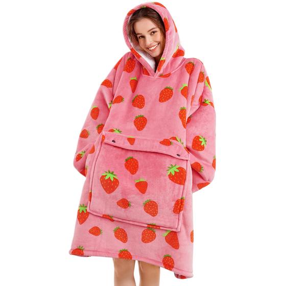 Imagem de Manta com capuz Narecte Oversize Strawberry para adultos