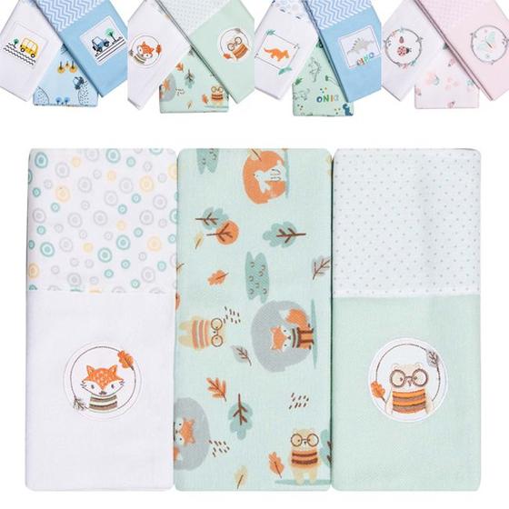 Imagem de Manta Cueiro Flanelado Com Bordado Para Bebê 80cm X 80cm Kit 3 Com Unidades - Papi Karinho