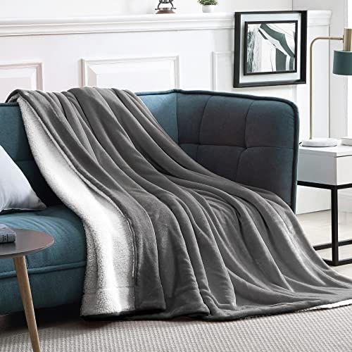 Imagem de Manta de lã Walensee Sherpa (Queen Size 90"x90" Cinza) Plush Throw, Cinza Fuzzy Super Soft Reversible Microfiber Flannel Cobertores para Sofá, Cama, Sofá Ultra Luxuoso Quente e Aconchegante para Todas as Estações