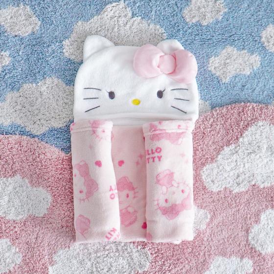 Imagem de Manta para Bebês com Capuz Hello Kitty Rosa Claro 0,90 x 0,75 Microfibra BENE CASA