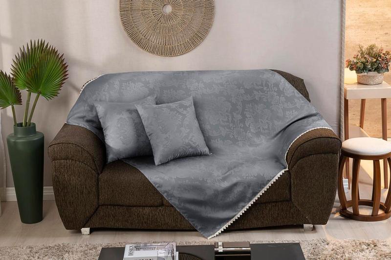 Imagem de Manta Para Sofá 1,80m x 1,40m Tecido Jacquard Super Resistente + Almofadas