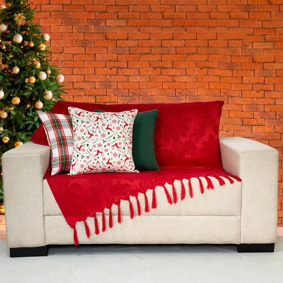 Imagem de Manta Para Sofá Modelo Natal Tradicional com 3 capas de Almofada 45x45