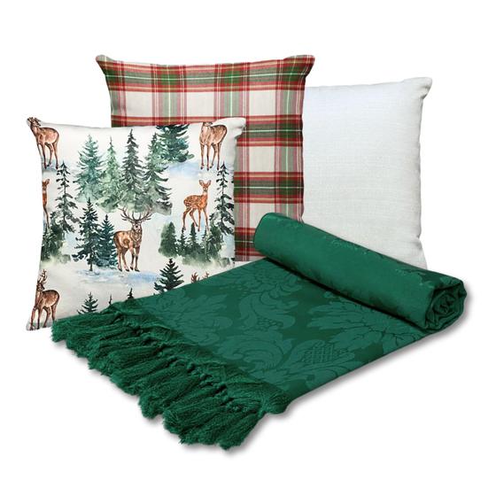 Imagem de Manta Para Sofá Modelo Natal Tradicional com 3 capas de Almofada 45x45