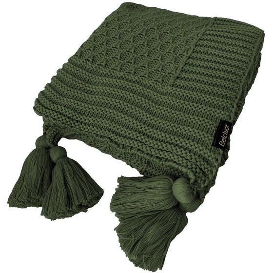 Imagem de Manta Peseira de Tricot 90x180 Cm com Tassel - Colméia Verde Militar