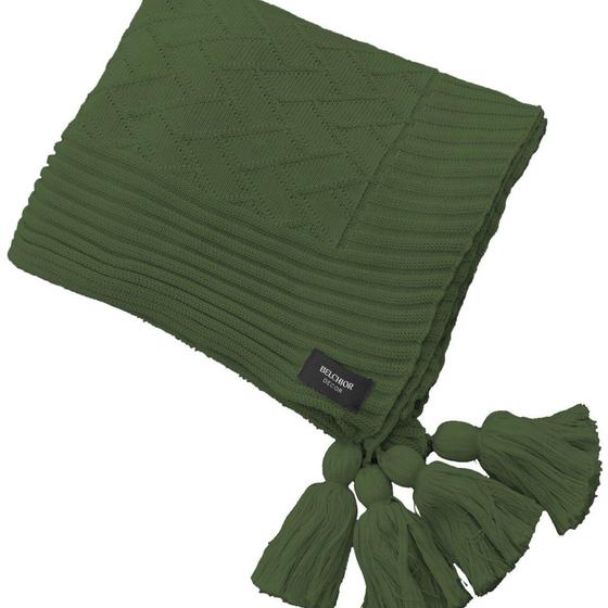 Imagem de Manta Peseira de Tricot 90x180 Cm com Tassel Link Verde Militar