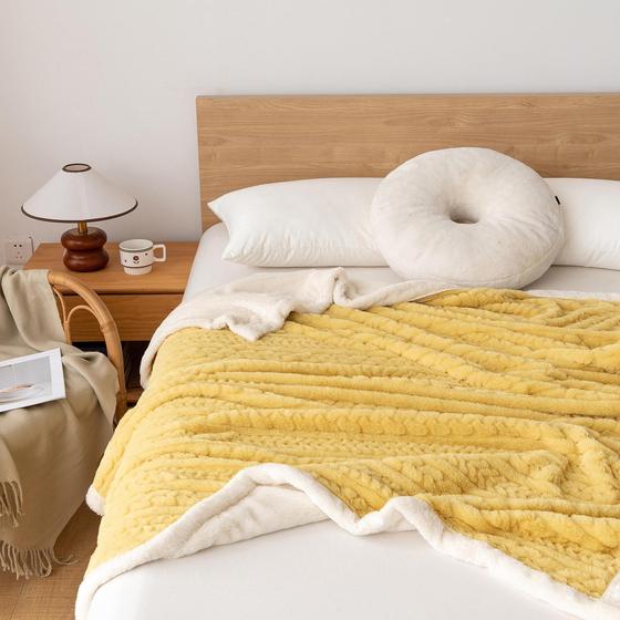 Imagem de Manta UKELER Bohemian Sherpa Twin Size amarela