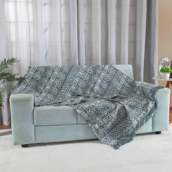 Imagem de Manta Xale Decorativo Para Sofá Tecido Jacquard Com Franja Cinza