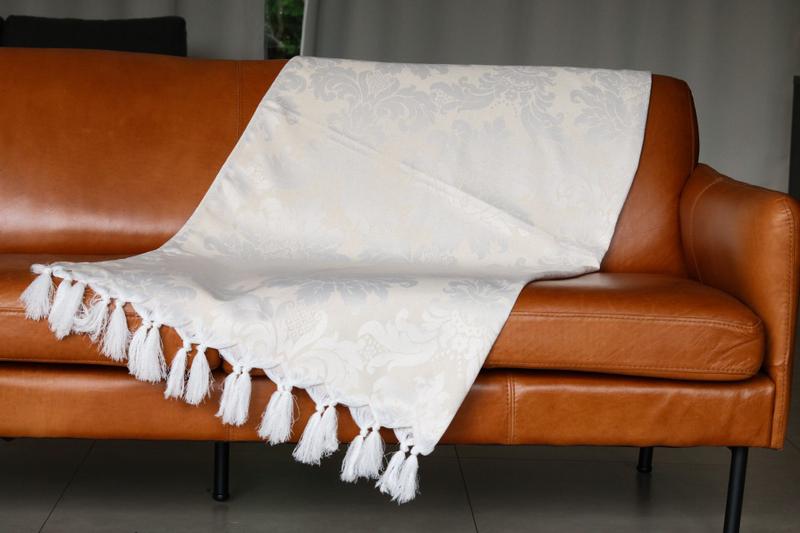 Imagem de Manta Xale Para Sofá 2,30 X 1,40 Tecido Jacquard com Franja  + 2 Capas de Almofada - Decorame