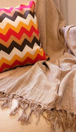 Imagem de Manta Xale para sofá / cama 1,5x2,2m CARAMELO tear artesanal decorativa protetora