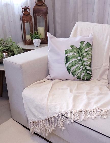 Imagem de Manta Xale para sofá / cama 1,5x2,2m CRU tear artesanal decorativa protetora