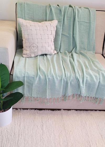 Imagem de Manta Xale para sofá / cama 1,5x2,2m VERDE ÁGUA tear artesanal decorativa protetora