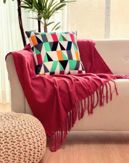 Imagem de Manta Xale para sofá / cama 1,5x2,2m VERMELHO tear artesanal decorativa protetora