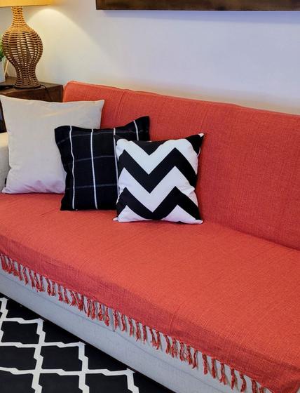 Imagem de Manta Xale para sofá e cama 2,70x2,20m VERMELHO MESCLA tear artesanal decorativa protetora gigante