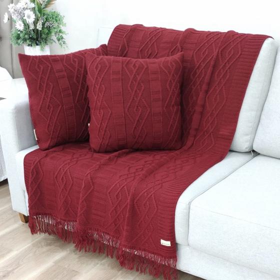 Imagem de Manta Xale Tricot para Sofa 150x90cm +2 Capa de Almofada C5