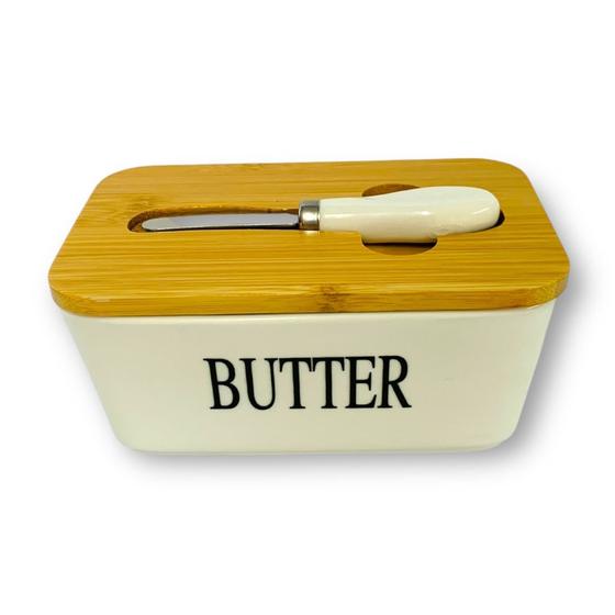 Imagem de Manteigueira Butter de Cerâmica e Bambu 03 Peças - Vencedor