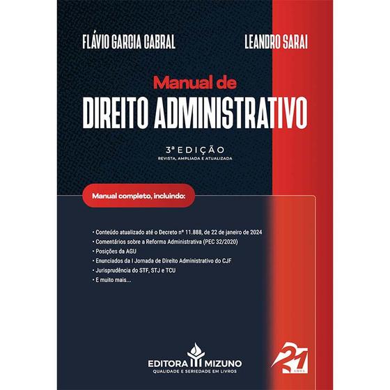 Imagem de Manual de Direito Administrativo 3ª Edição - Flavio Cabral 2024 - Editora Mizuno