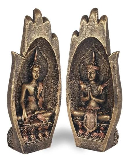 Imagem de Mão Prece Namastê Casal Buda Meditação Zen Decorativo Resina