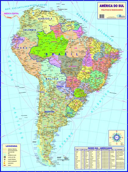 Imagem de Mapa América do Sul Político e Rodoviário 120x90cm Gigante