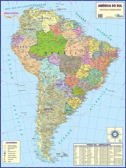 Imagem de Mapa América Do Sul Político E Rodoviário 120x90cm Gigante