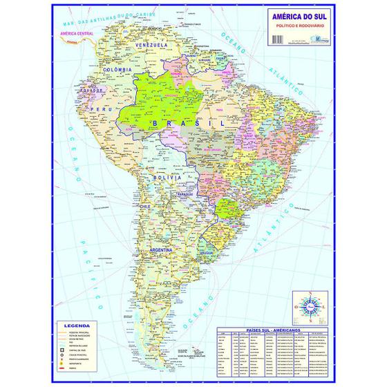 Imagem de Mapa América do Sul Político e Rodoviário Atualizado
