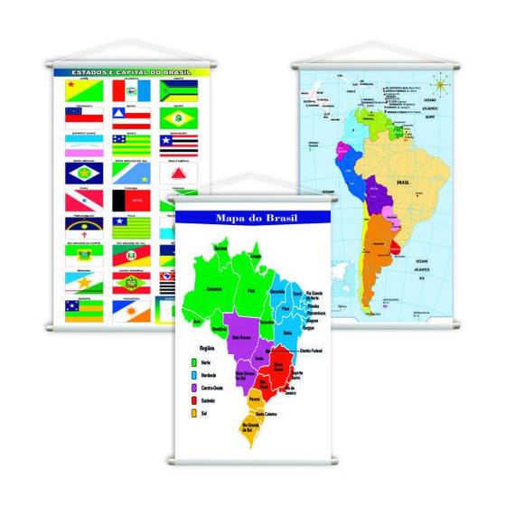 Imagem de Mapa Brasil + Bandeira + América Do Sul Kit 3 Banners Grande