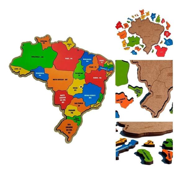 Imagem de Mapa Brasil Quebra Cabeça Infantil MDF Brinquedo Encaixe 3144