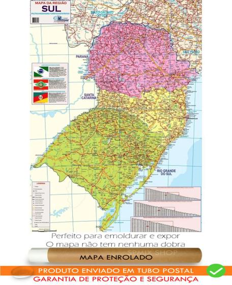 Imagem de Mapa Brasil Região Sul Politico Grande 120cm X 90cm - Enrolado