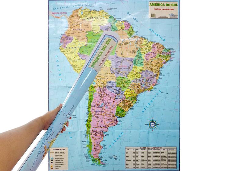 Imagem de Mapa da América do Sul Político e Rodoviário Rodovia Principal Rota de Navegação Divisa de País 120x90CM