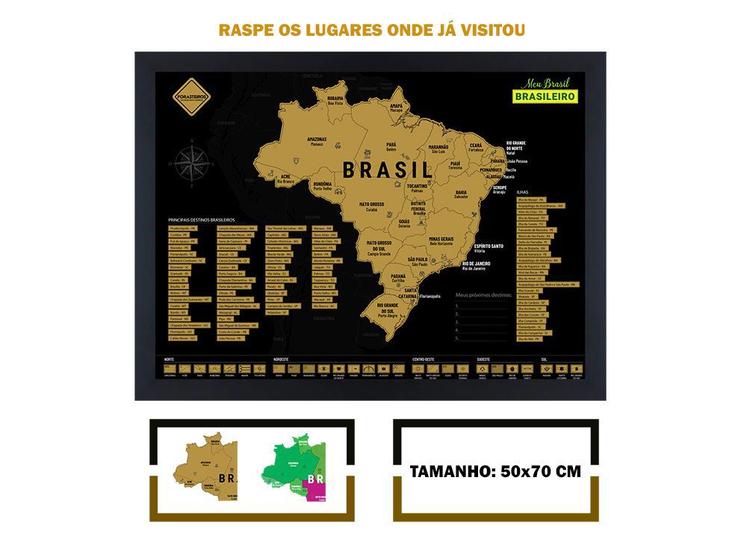 Imagem de Mapa do Brasil com Moldura 50x70 cm Raspe Lugares Visitados