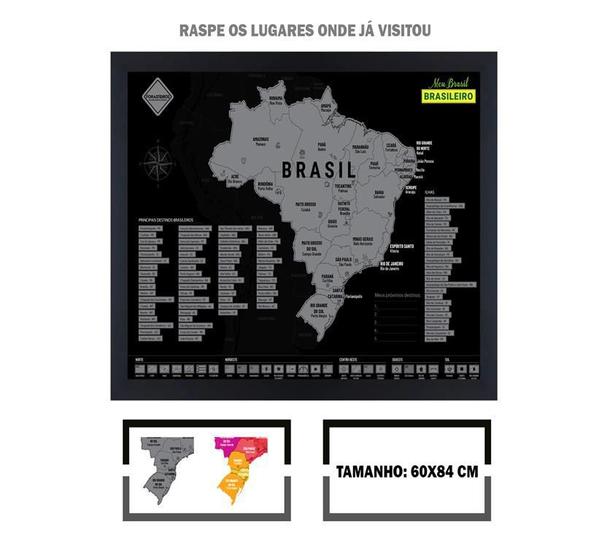 Imagem de Mapa do brasil com moldura 60x84 cm de raspar lugares