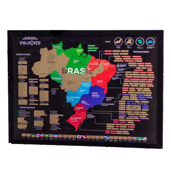 Imagem de Mapa do Brasil de Raspar  Com Moldura  82x60cm