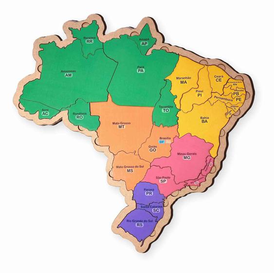 Imagem de mapa do brasil educativo pedagogico em madeira encaixe regiões e estados