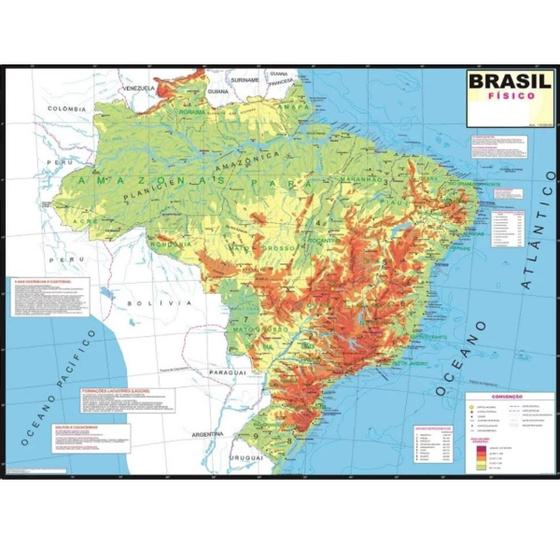 Imagem de Mapa Do Brasil Físico Escolar Poster Geográfico Politico Dobrado