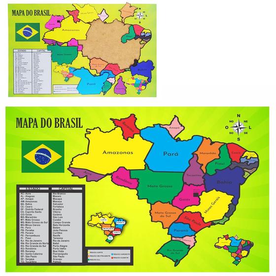 Imagem de Mapa Do Brasil Quebra Cabeça Encaixe de Madeira Infantil