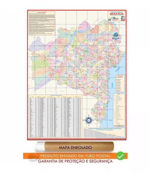 Mapa Estado Da Bahia Atualizado 120 x 90 cm - Enrolado em Tubo Postal ...