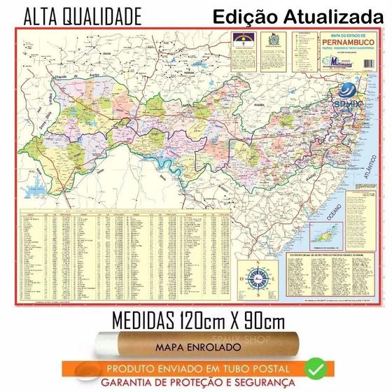 Imagem de Mapa Estado De Pernambuco 120 x 90 cm Atualizado - Enrolado Tubo Postal