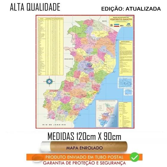 Mapa Estado Do Espírito Santo Edição Atualizada - 120x90cm Gigante ...