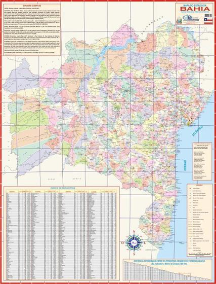 Imagem de Mapa Geo Político Rod Turístico e Estatístico  Gigante Do Estado Da Bahia - Ref: BA - Multimapas